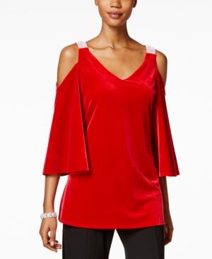 Msk Embellished Velvet Cold-shoulder Top