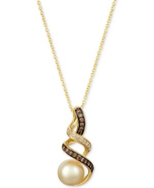 Le Vian Golden South Sea Pearl (8mm) & Diamond (1/5 Ct. T.w.) 18 Pendant Necklace In 14k Gold