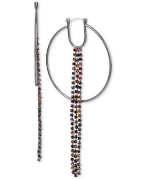 Bcbg Hematite-tone Hoop & Crystal Fringe Drop Earrings