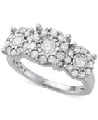 Diamond Halo Cluster Trio Engagement Ring (1 Ct. T.w.) In 14k White Gold