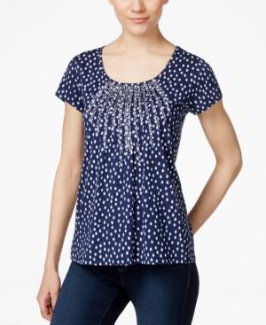Charter Club Petite Dot-print Pintuck Top, Only At Macy's