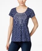 Charter Club Petite Dot-print Pintuck Top, Only At Macy's