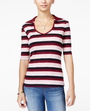 Ultra Flirt Juniors' Striped Johnny-collar Top