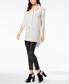 Bar Iii Striped High-low Tie-sleeve Tunic, Created For Macy's