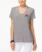 Miss Chievous Juniors' Cutout Fruit Embroidered T-shirt