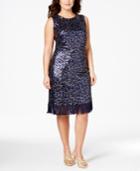 Betsy & Adam Plus Size Sequined Fringe-trim Dress