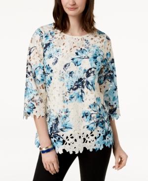 Charter Club Floral-print Lace Top, Created For Macy's