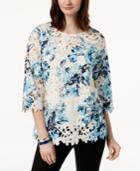 Charter Club Floral-print Lace Top, Created For Macy's