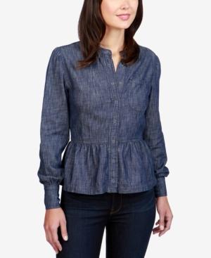 Lucky Brand Cotton Denim Peplum Shirt