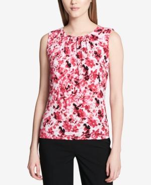 Calvin Klein Pleated Floral-print Top