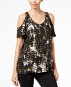 Kut From The Kloth Printed Cold-shoulder Top