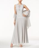 Alex Evenings Sleeveless Embellished Gown With Scarf