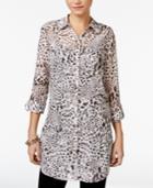 Jm Collection Petite Textured Animal-print Blouse, Only At Macy's