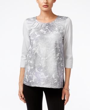 Alfred Dunner Petite Veneto Valley Printed Metallic Top