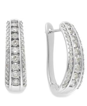 Diamond Channel J-hoop Earrings In 10k White Gold (1 Ct. T.w.)