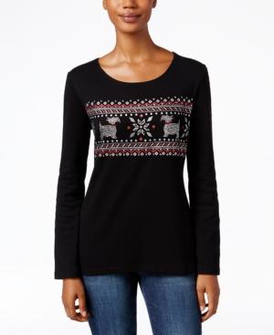 Karen Scott Holiday Scotty Dog Top, Only At Macy's