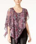 Bcx Juniors' Printed Asymmetrical Top With Necklace