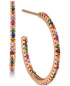 Unwritten Cubic Zirconia Rainbow In & Out Hoop Earrings In Rose Gold-tone Sterling Silver