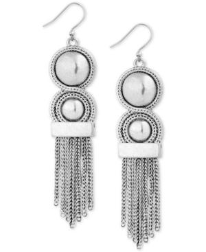 Lucky Brand Silver-tone Bead & Chain Fringe Statement Earrings