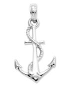 14k White Gold Charm, 3d Anchor And Rope Charm
