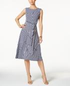 Charter Club Petite Mixed-stripe Belted Fit & Flare Dress, Only At Macy's