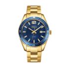 Men's Esq0162 Gold Ip Stainless Steel Bracelet Watch With Date Window, Blue Dial
