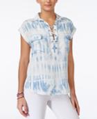 Jessica Simpson Juniors' Cress Lace-up Tie-dyed Top