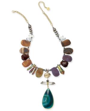 Paul & Pitu Naturally Gold-tone Agate & Quartz Pendant Necklace