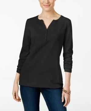 Karen Scott Long-sleeve Henley Top, Only At Macy's