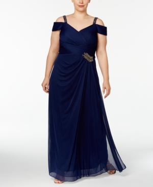 Alex Evenings Plus Size Embellished Cold-shoulder Gown