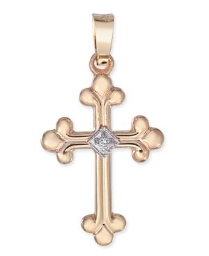 Diamond Accent Fleur-de-lis Cross Pendant In 14k Gold