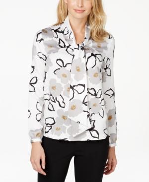 Nine West Printed Tie-neck Blouse
