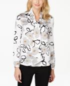 Nine West Printed Tie-neck Blouse