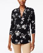 Charter Club Petite Floral-print Pleated Top, Only At Macy's