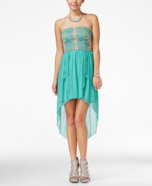 City Studios Juniors' Illusion-lace High-low Dress