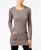 Bcx Juniors' Marled Faux-leather-detail Tunic Sweater