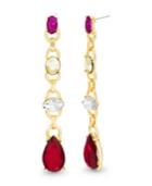 Catherine Malandrino Women's Magenta, Pink And White Rhinestone Yellow Gold-tone Drop Earrings