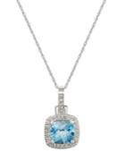 10k White Gold Necklace, Blue Topaz (2 Ct. T.w.) And Diamond (1/8 Ct. T.w.) Cushion-cut Pendant