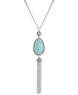 Lucky Brand Silver-tone Blue Stone Tassel Lariat Necklace