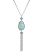 Lucky Brand Silver-tone Blue Stone Tassel Lariat Necklace