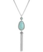 Lucky Brand Silver-tone Blue Stone Tassel Lariat Necklace