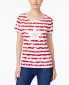 Karen Scott Petite Cotton Striped Embellished Top, Only At Macy's