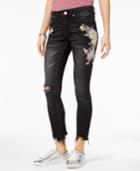 Indigo Rein Juniors' Embroidered Ripped Skinny Ankle Jeans