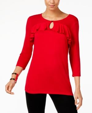 Ny Collection Ruffled Keyhole Top