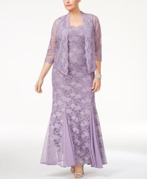 R & M Richards Plus Size Lace Gown & Jacket