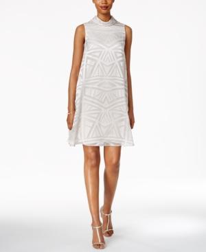 Vince Camuto Geo-print Mock-neck Trapeze Dress