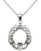 Wreath Claddagh Pendant Necklace In Sterling Silver