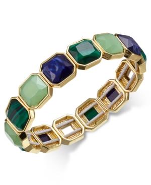 Charter Club Gold-tone Blue-green Multi-stone Stretch Bangle Bracelet, Only At Macy's