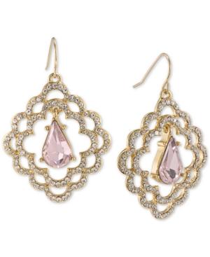 Carolee Gold-tone Pave & Pink Stone Scalloped Drop Earrings