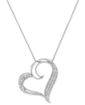 Diamond Floating Heart Pendant Necklace (1/6 Ct. T.w.) In Sterling Silver